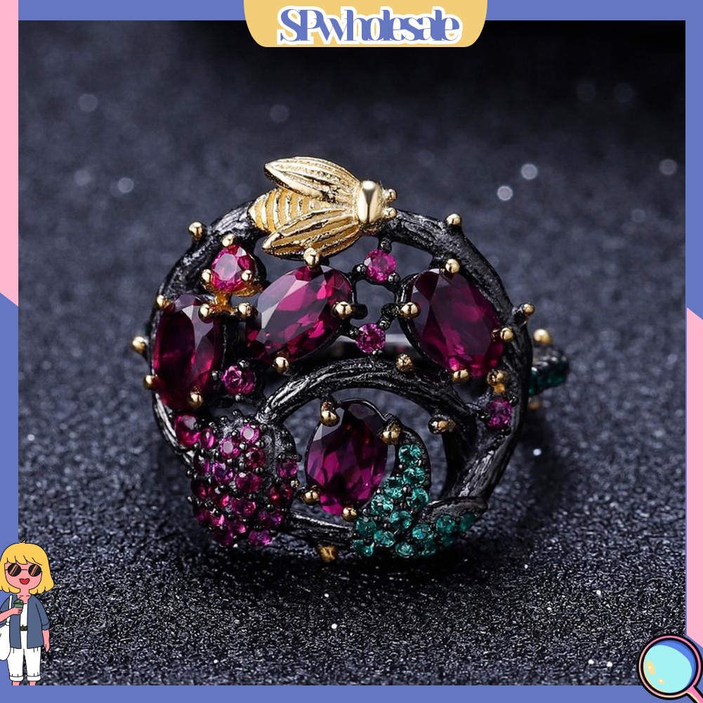 &lt;SPwholesale&gt; Nhẫn Đính Đá Ruby Nhân Tạo Hình Cành Cây Ong Và Con Ong Phong Cách Gothic Làm Quà Tặng Trang Sức