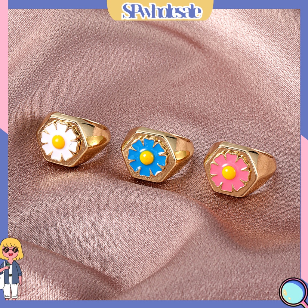 <SPwholesale> Nhẫn Mạ Điện Hình Học Tráng Men Hình Trái Tim Tráng Men Quyến Rũ Quà Tặng Trang Sức Hàng Ngày Cho Nữ