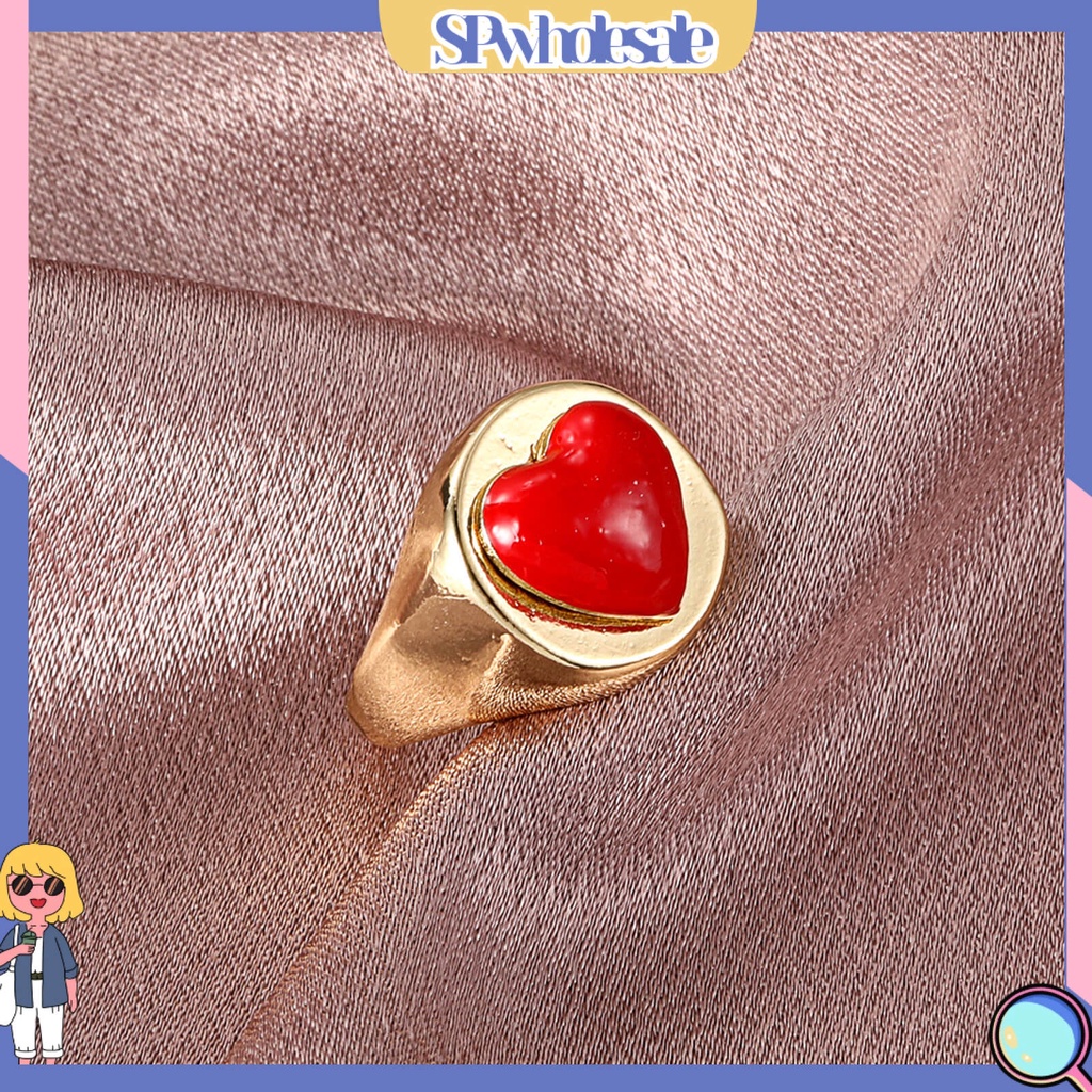 <SPwholesale> Nhẫn Mạ Điện Hình Học Tráng Men Hình Trái Tim Tráng Men Quyến Rũ Quà Tặng Trang Sức Hàng Ngày Cho Nữ