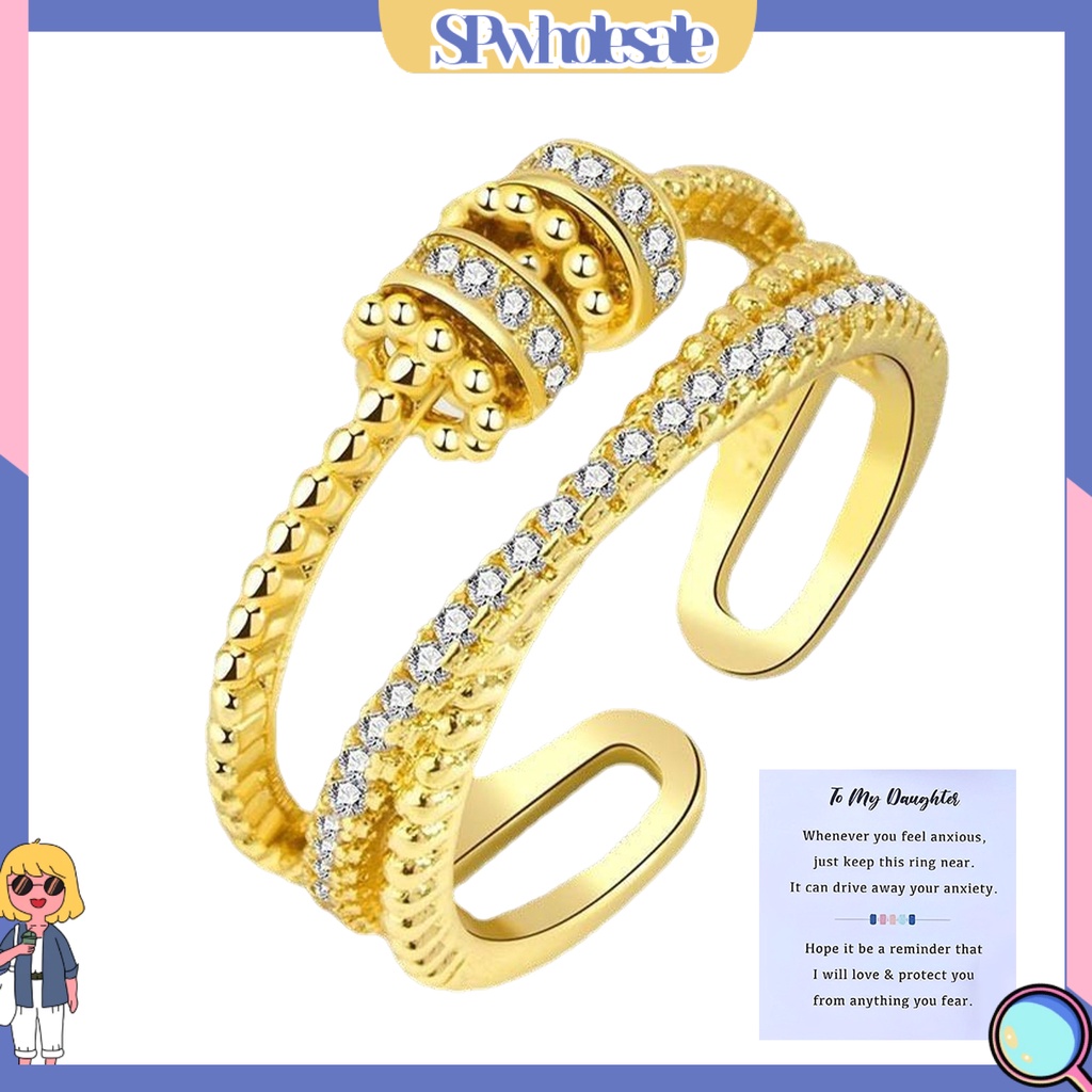 &lt;SPwholesale&gt; Nhẫn Hở Xoay Hình Học Đính Đá Sáng Bóng Thanh Lịch Dễ Phối Đồ Có Thể Điều Chỉnh Cho Nữ Dự Tiệc