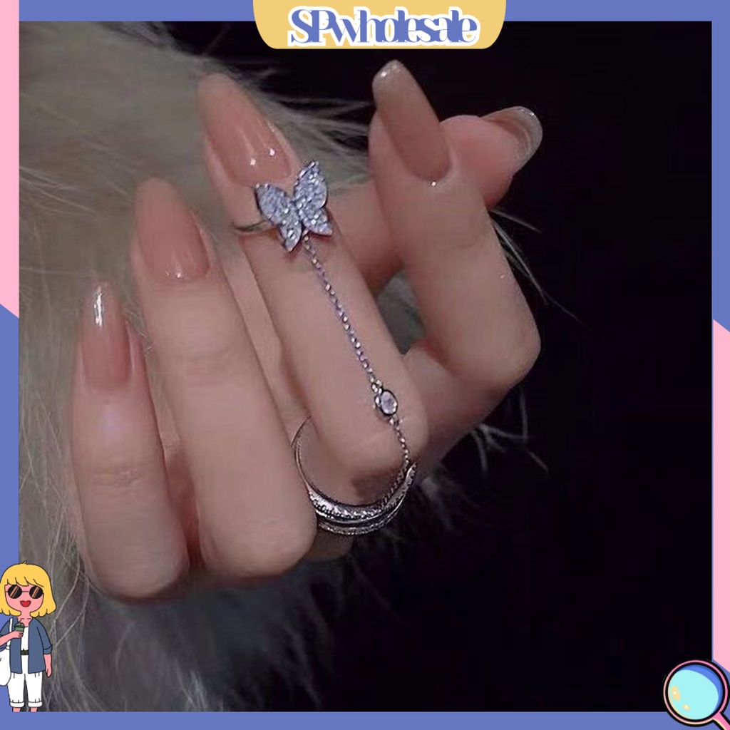 &lt;SPwholesale&gt; Nhẫn Hở Hợp Kim Hình Bướm Lấp Lánh Tinh Tế Thích Hợp Làm Quà Sinh Nhật / Đám Cưới