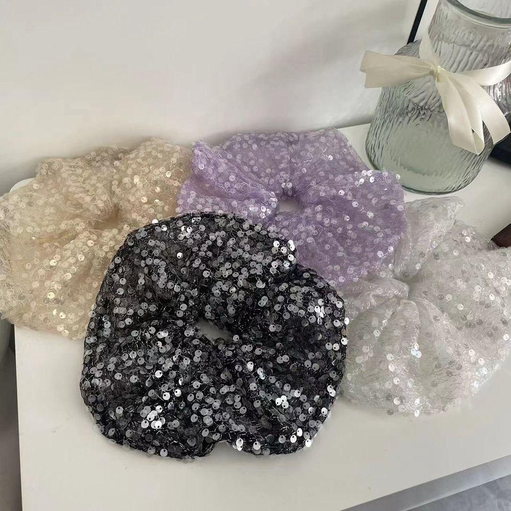 Dây Cột Tóc Vải Lưới Đính Kim Sa Lấp Lánh Phong Cách Hàn Quốc Cho Nữ