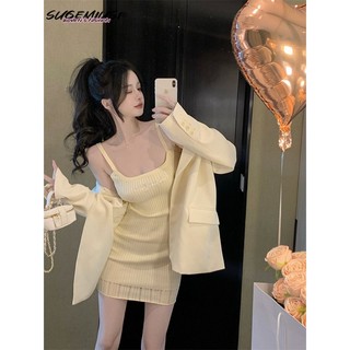 Sugemiusi Đầm Ngắn Dệt Kim Hai Dây Ôm Dáng Phong Cách Retro Mùa Hè Quyến Rũ Dễ Phối Đồ Cho Nữ