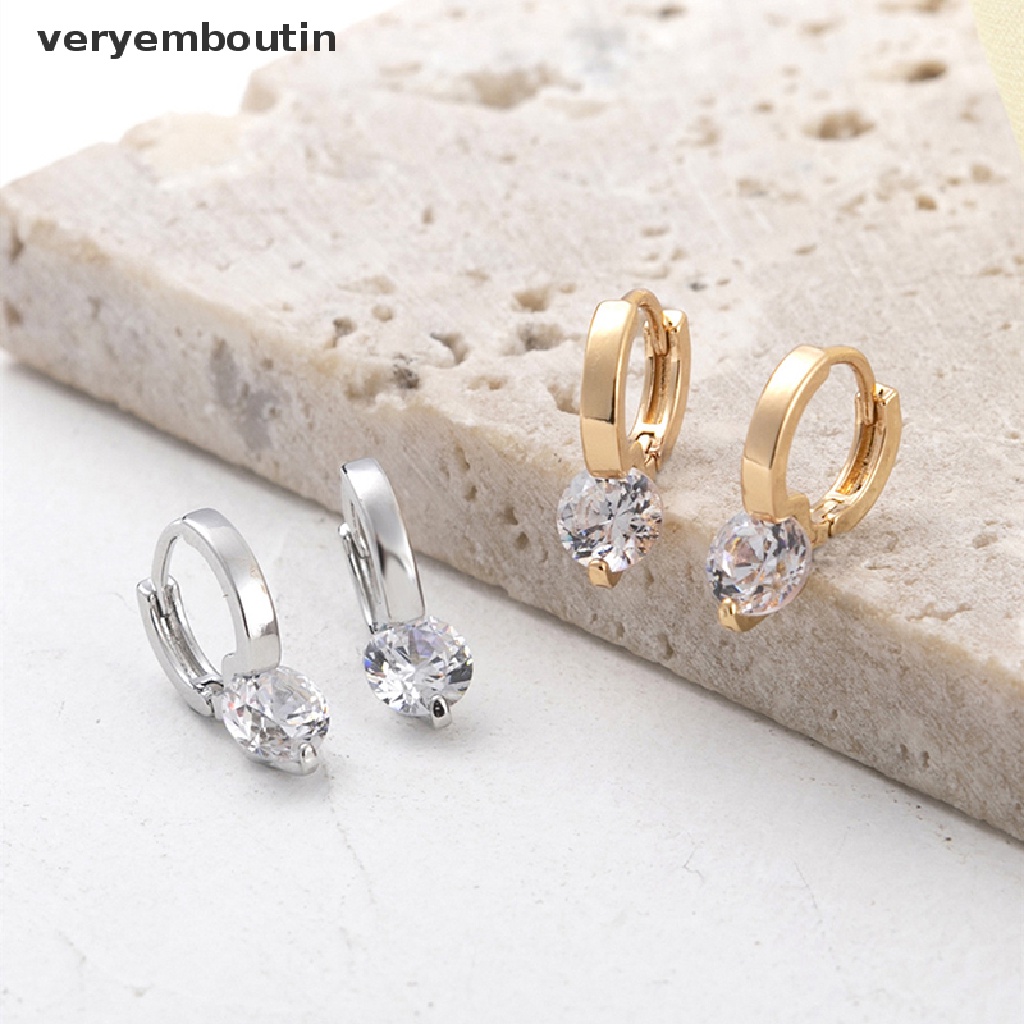 1 Đôi Bông Tai Hình Tròn Nhỏ Đính Đá Zircon Đơn Giản Thời Trang Phong Cách Hàn Quốc Dành Cho Nữ