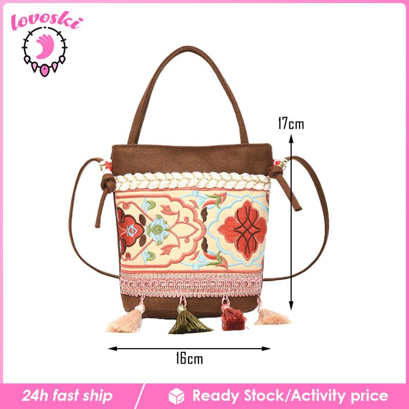 Túi Xách Đeo Vai Vải Bạt Thêu Hình Tua Rua Thời Trang Nữ