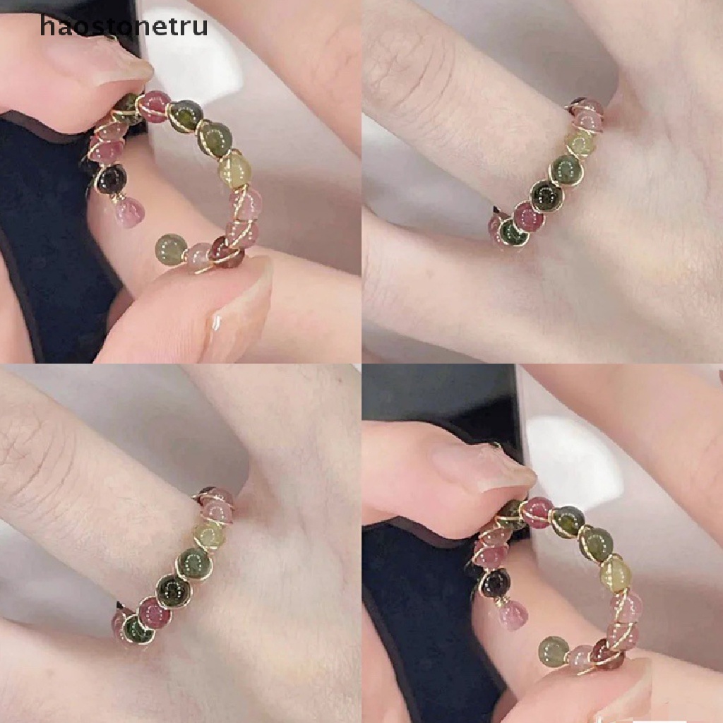 Ru 1 Nhẫn Dạng Hở Bằng Tourmaline Thời Trang Cổ Điển Đính Hạt Kim Loại Thủ Công Dành Cho Bạn Nữ n