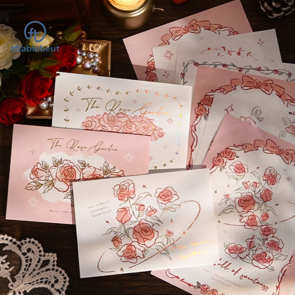 1 Bộ Phong Bì Bằng Giấy Không Phai In Họa Tiết Hoa &amp; Chữ Lãng Mạn Cho Nữ