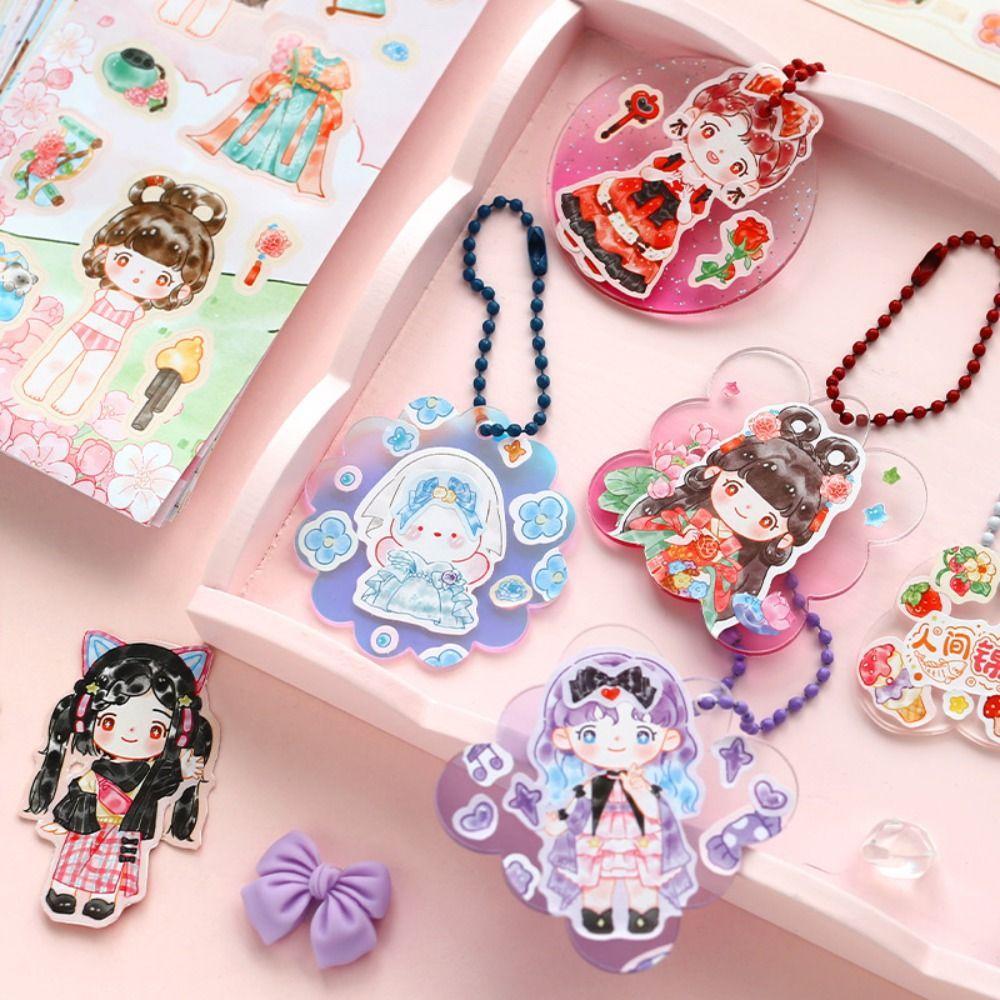 AUGUSTINA Miếng Dán Trang Trí Sổ Tay DIY Hình Bé Gái Hoạt Hình Xinh Xắn