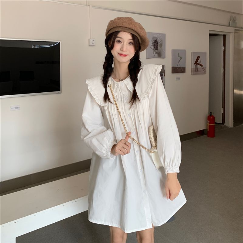 Đầm Dài Tay Cổ Búp Bê Thời Trang Retro Xinh Xắn