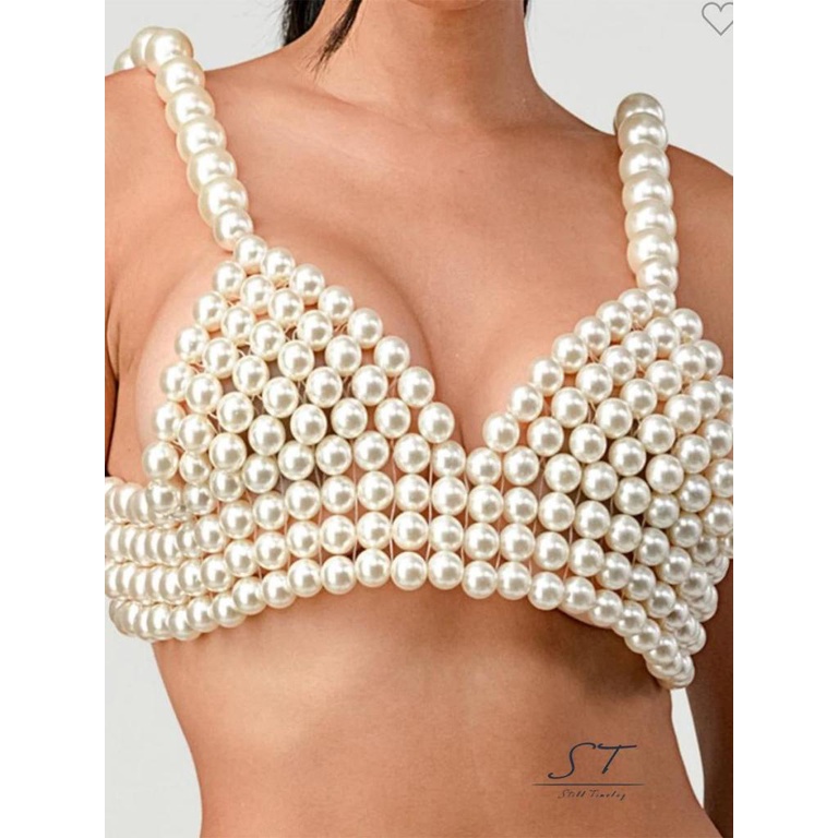 Áo Hai Dây Cổ Chữ V Sâu Hở Lưng Màu Trơn Đính Ngọc Trai Thời Trang Mùa Hè CY03 Cho Bạn Gái