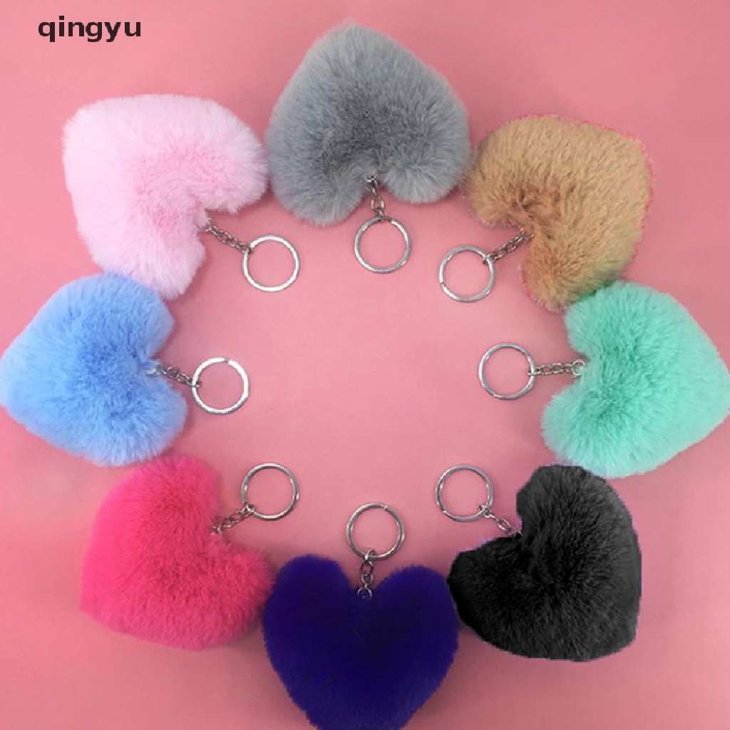 Móc Khóa Lông Thỏ Giả Hình Trái Tim Đáng Yêu Thời Trang Cho Nữ
