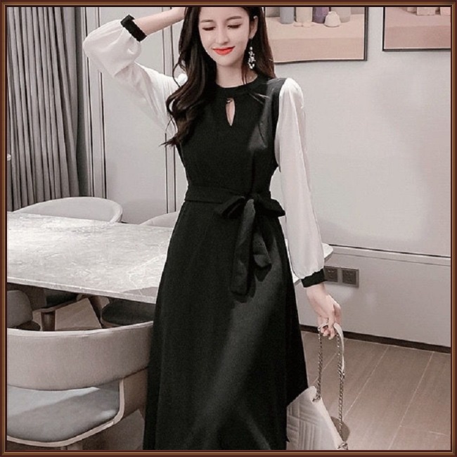 Đầm Chữ A Tay Dài Cổ Tròn Thời Trang Cho Nữ