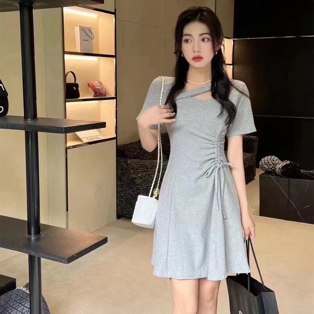 Đầm Tay Ngắn Dáng Chữ a Thiết Kế Dây Rút Xếp Ly Thời Trang Mùa Hè Xinh Xắn Cho Nữ