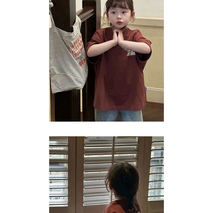 Áo Thun Tay Ngắn Dáng Rộng Phong Cách Hàn Quốc Thời Trang Xuân Hè 2023 Dành Cho Bé Gái