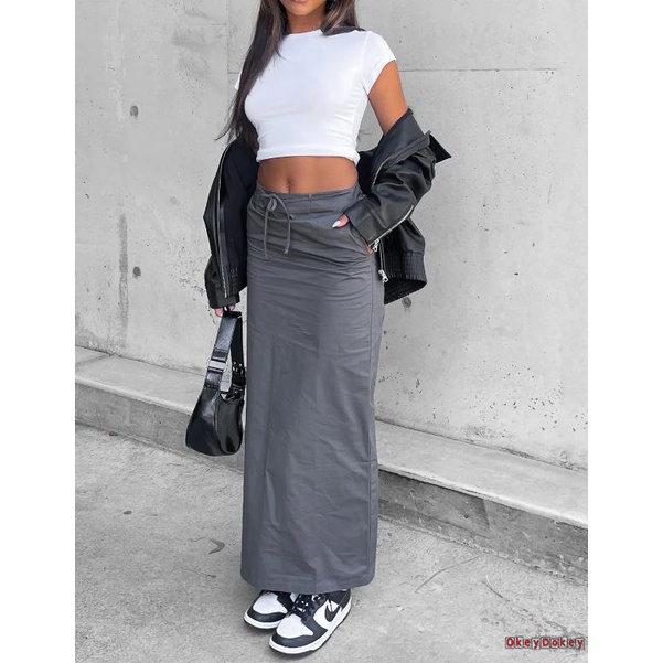 Chân Váy Lưng Cao Y2K Màu Trơn Thời Trang Mùa Hè Cho Nữ