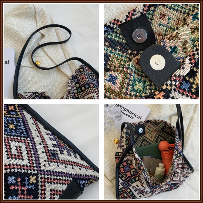 Túi Xách Đeo Vai Vải Bạt Ngăn Chứa Rộng Họa Tiết Dân Tộc Thời Trang Nữ