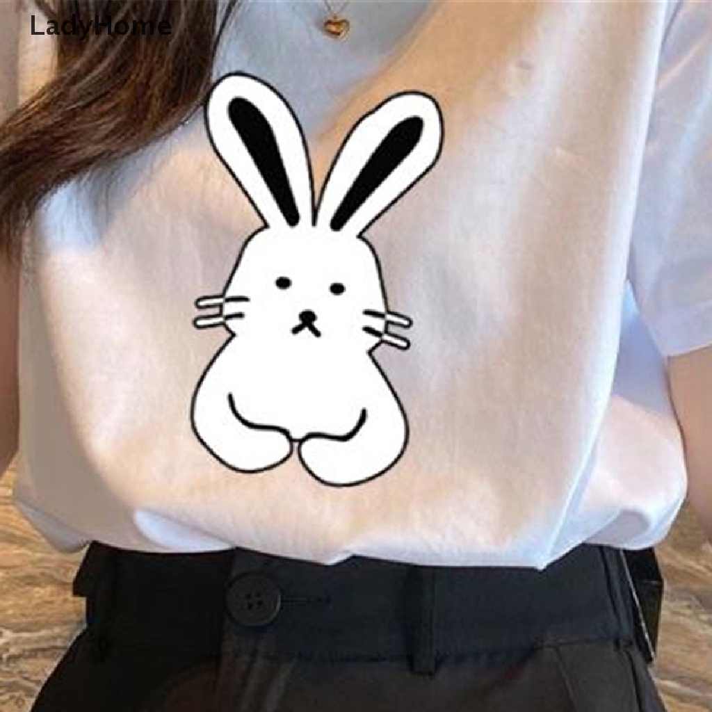 Áo Thun Tay Ngắn Cổ Tròn In Hình Thỏ Hoạt Hình Dành Cho Nữ