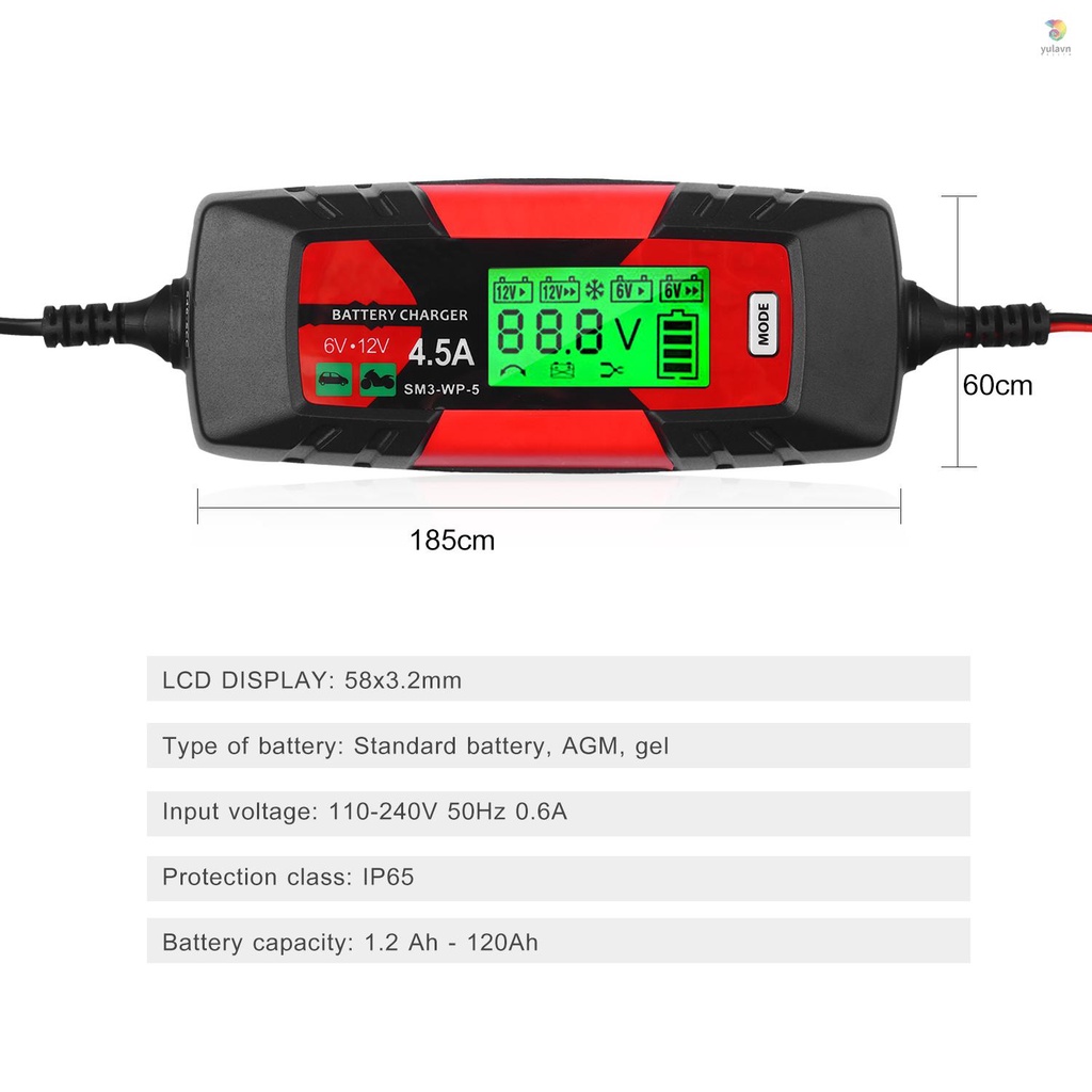 Thiết Bị Sạc Pin Tự Động Thông Minh 6V / 12V 4Amp Màn Hình LCD Cho Xe Hơi / Tàu Thuyền