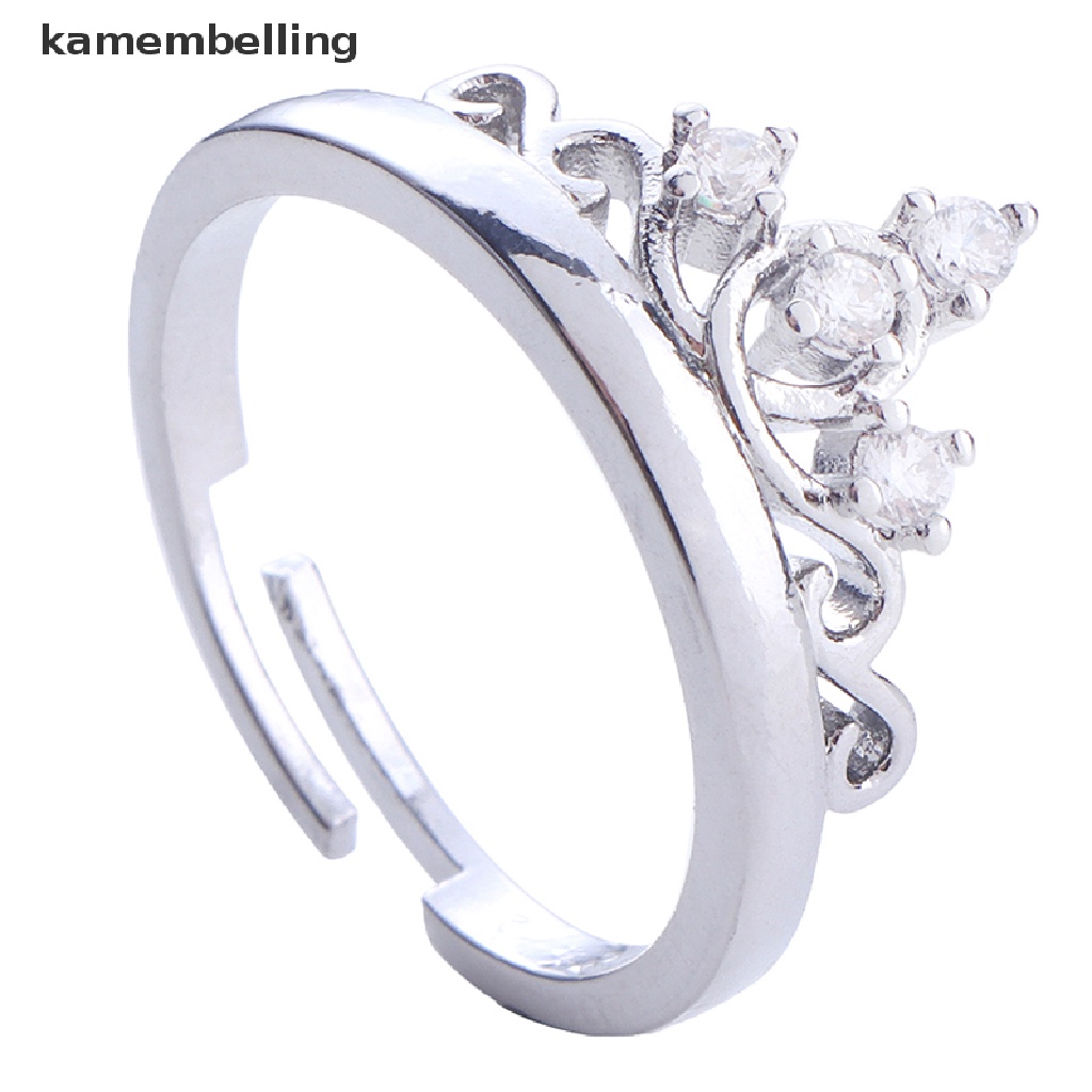 Kamembelling Set 2 Nhẫn Đính Đá Pha Lê Hình Vương Miện Có Thể Điều Chỉnh Kích Thước Cho Cặp Đôi