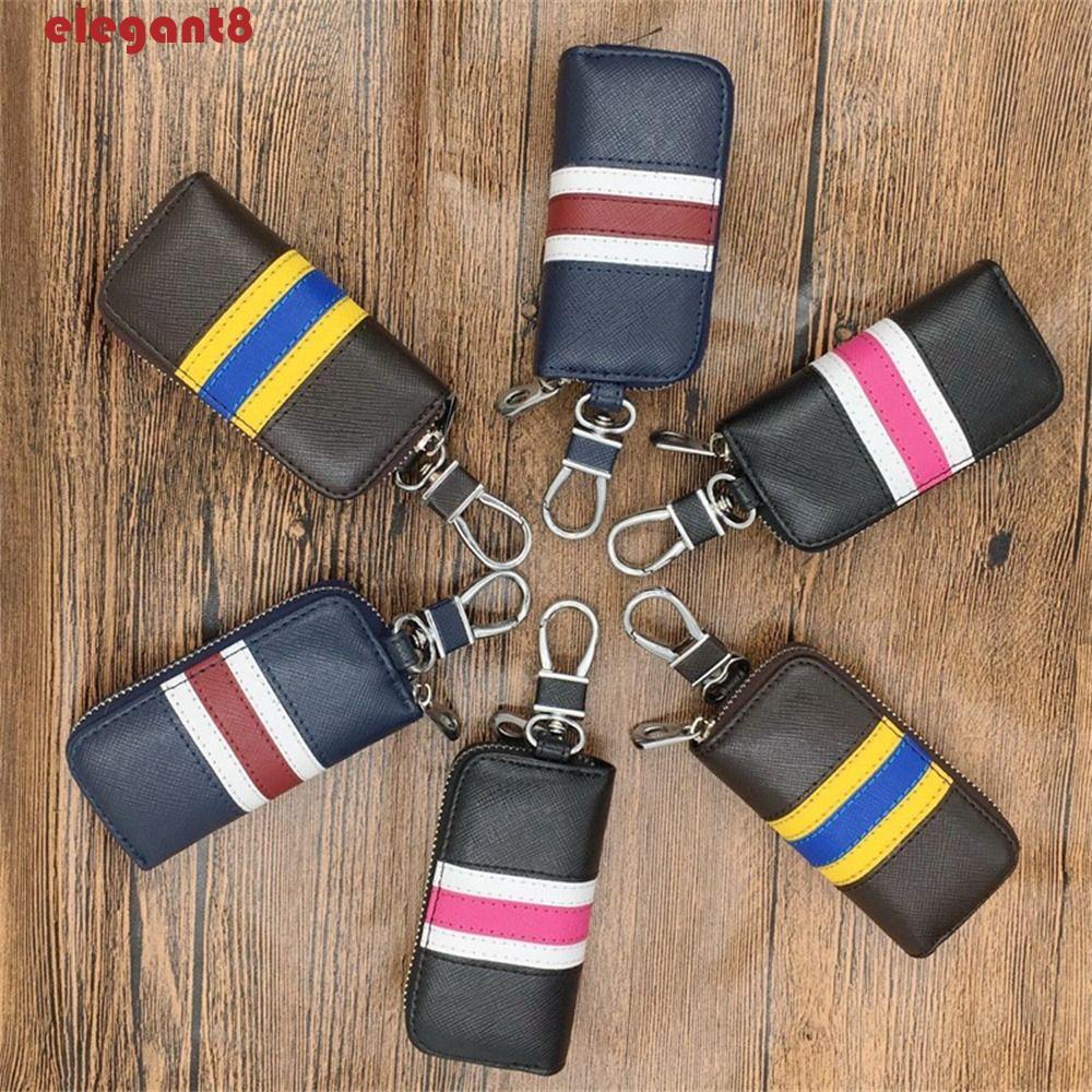 Túi Da Đựng Chìa Khóa Xe Hơi Họa Tiết Kẻ Sọc Nhiều Màu Thanh Lịch Giá Đỡ