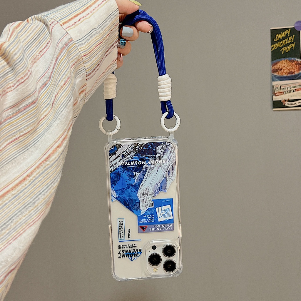 Ốp Điện Thoại Tpu Dẻo Trong Suốt Họa Tiết Ngọn Núi Tuyết Đơn Giản Chống Sốc Kèm Dây Đeo Cho iphone 12 14 13 11 Pro Max