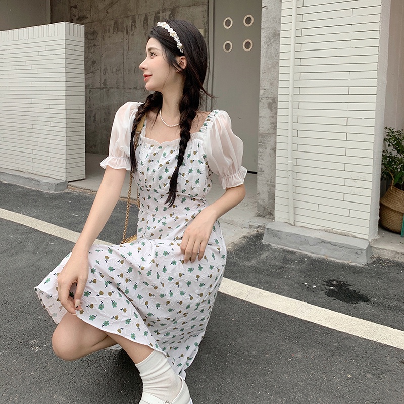 NZN Đầm Hoa Cổ Vuông Thời Trang Mùa Hè Phong Cách Mới Cho Nữ