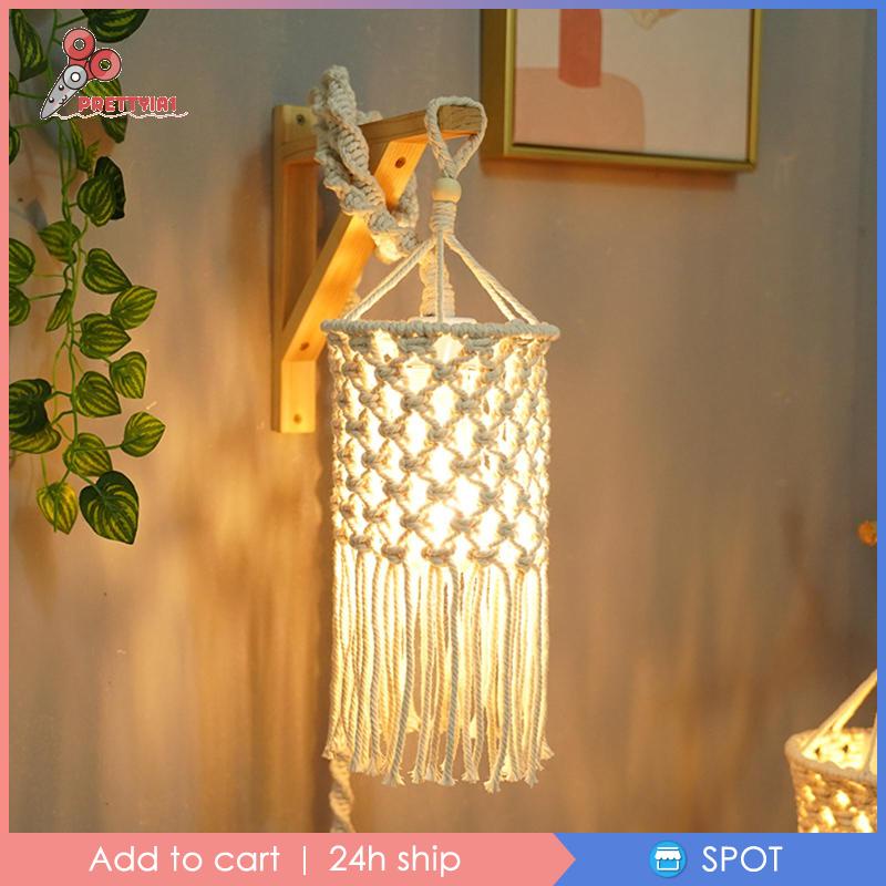 [Prettyia1] Chụp Đèn Macrame Treo Tường Phong Cách Boho Cho Hành Lang Khách Sạn Trong Nhà