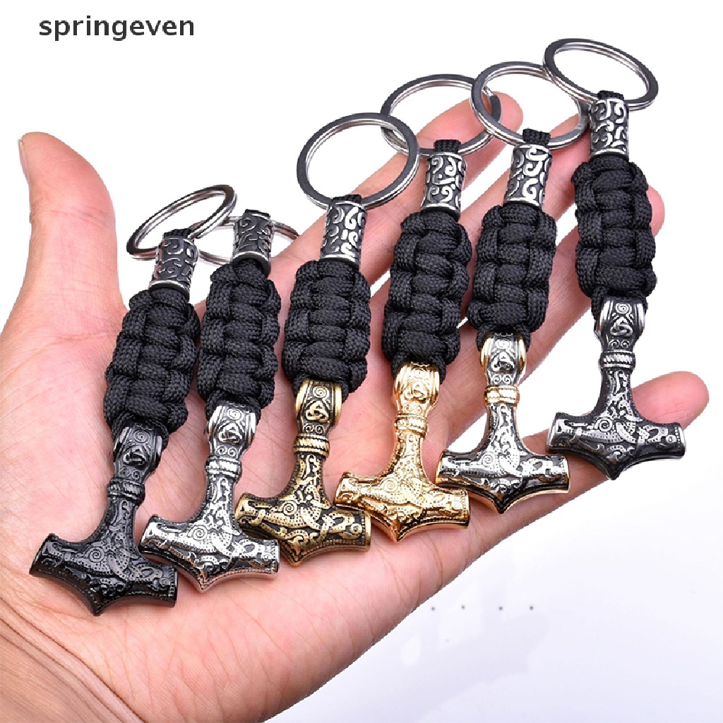 Móc Khóa Sinh Tồn Bằng Thép Không Gỉ Mặt Búa Thor Phong Cách Vikings