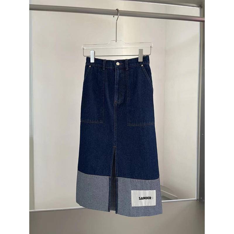 Jil logo Vá Lỗ Thông Hơi Váy denim Giặt