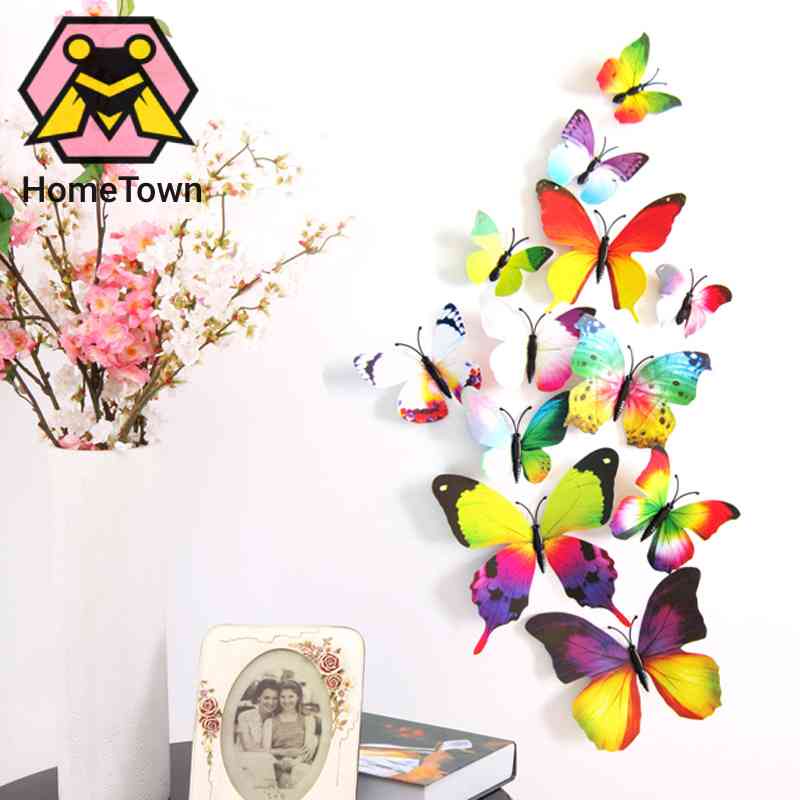 12 Sticker Dán Tường Hình Con Bướm 3D Có Gắn Nam Châm