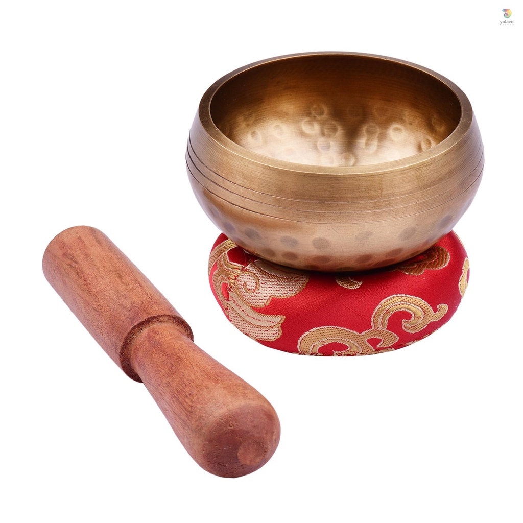 Bộ Bát Hát Tây Tạng Bằng Kim Loại Thủ Công 8cm / 3inch Kèm Đệm Mềm Và Đánh Dấu Bằng Gỗ Hỗ Trợ Thiền Chakra Chữa Bệnh Thư Giãn