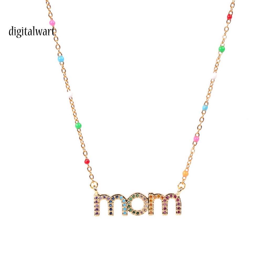 Kỹ Thuật Số| Vòng cổ Mặt Chữ MOM Đính Đá Zircon Lấp Lánh Dễ Phối Đồ Cho Nữ