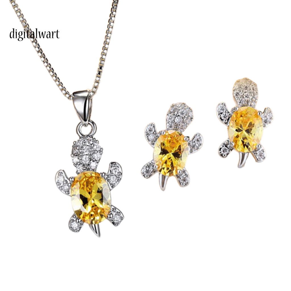 Kỹ Thuật Số| 1 Set Vòng cổ Và Bông Tai Hình Rùa Đính Đá Lấp Lánh