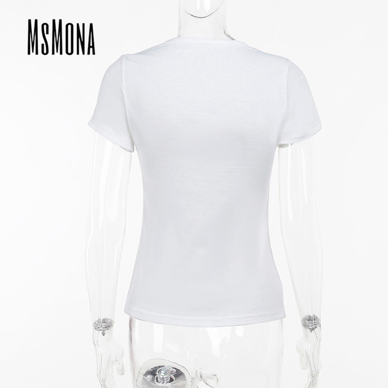 Áo Thun Tay Ngắn Cổ Tròn Màu Trơn In Chữ Thời Trang 2023 Cho Nữ