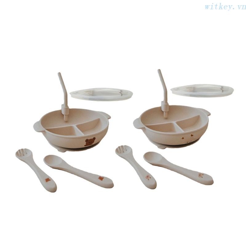 Bộ Tô Ăn Dặm Kèm Nĩa Họa Tiết Hoạt Hình Dễ Thương Cho Bé Sơ Sinh