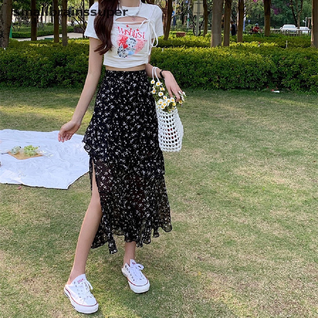 Chân Váy Chữ A Lưng Cao Xẻ Tà In Họa Tiết Hoa Thời Trang Mùa Hè Cho Nữ