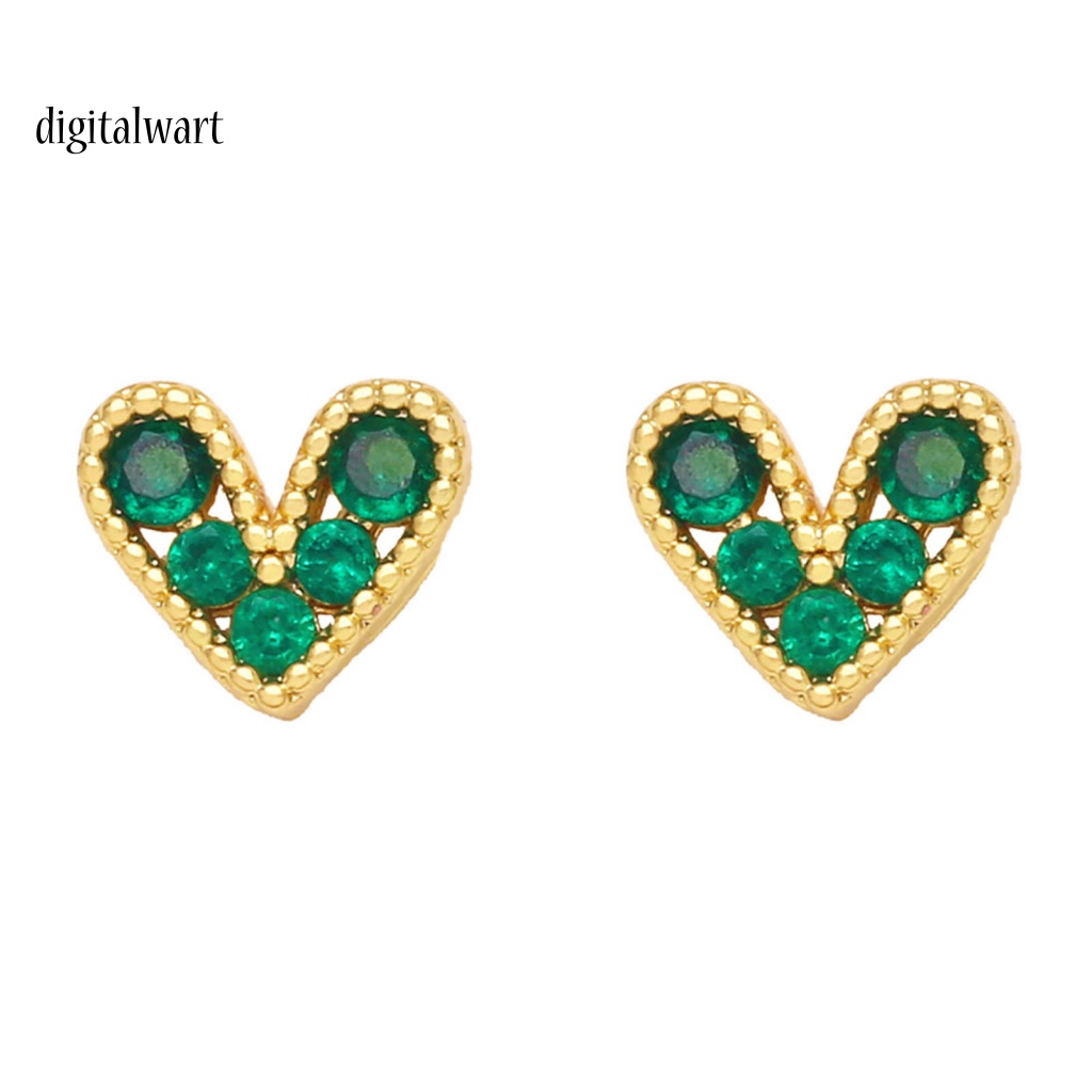 Kỹ Thuật Số| 1 Đôi Bông Tai Hình Trái Tim Đính Đá Zircon Lấp Lánh Lâu Trôi