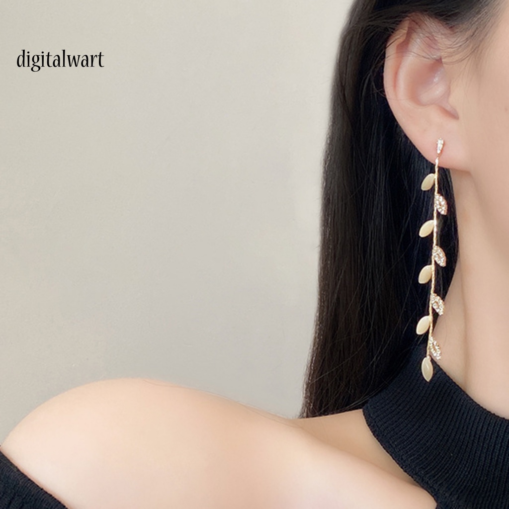 Kỹ Thuật Số| 1 Đôi Bông Tai Hình Chiếc Lá Đính Đá Lấp Lánh Dành Cho Nữ