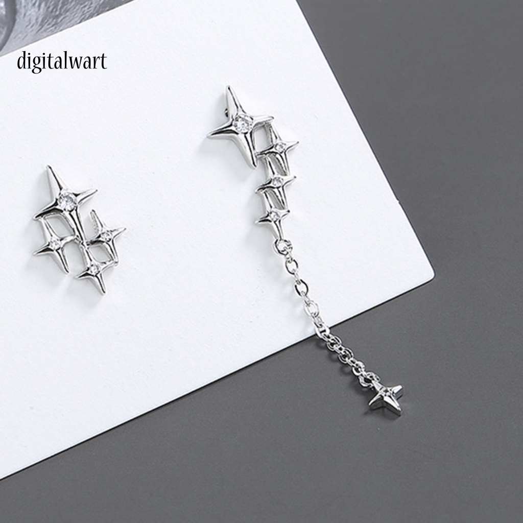 Kỹ Thuật Số| 1 Đôi Bông Tai Dạng Xích Mạ Bạc Dáng Dài Hình Ngôi Sao Lấp Lánh Thời Trang Dự Tiệc