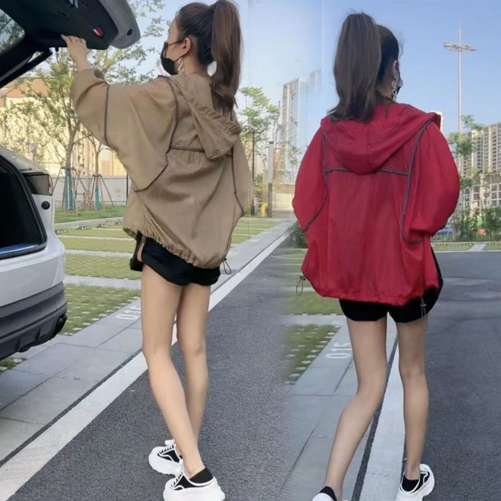 Áo Khoác Mỏng Chống Nắng Dáng Rộng Có Mũ Trùm Thời Trang Cho Nữ
