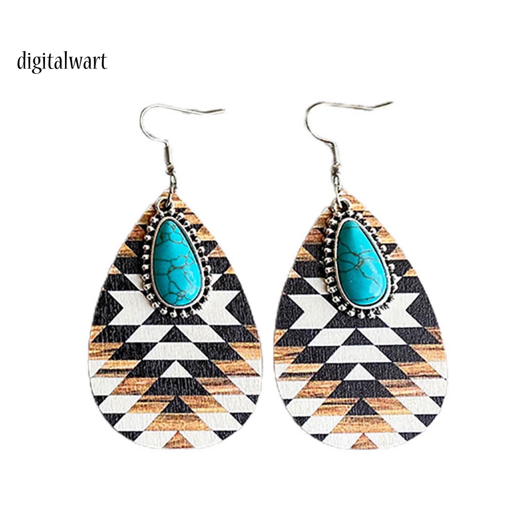 Kỹ Thuật Số| 1 Đôi Bông Tai Đính Đá Ngọc Lam Giả Họa Tiết Giọt Nước Phong Cách Bohemian Retro Dành Cho Nữ