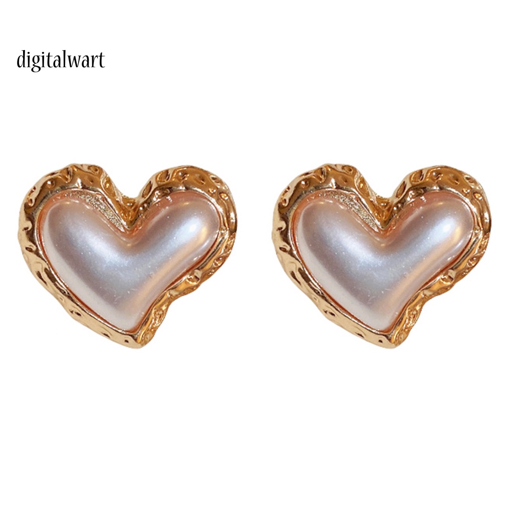 Kỹ Thuật Số| Bông Tai Hình Trái Tim Màu Gradient Đính Ngọc Trai Giả Sang Trọng Thời Trang Cho Nữ