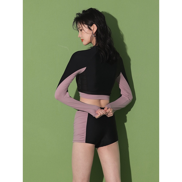 Áo tắm dài tay màu đen thể thao thời trang cho phụ nữ HZFWC1922