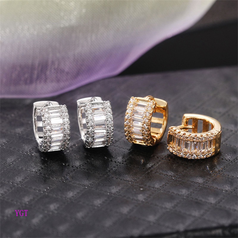 Ygt Khuyên Tai Tròn Đính Đá Zircon Màu Vàng / Bạc Đa Năng Thời Trang Cho Nữ