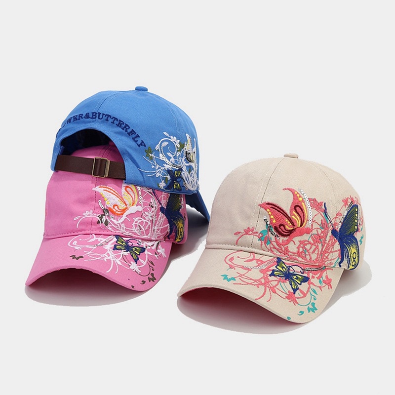 Ygt Mũ Lưỡi Trai Thêu Hình Bướm Đính Kim Sa Lấp Lánh Phong Cách Hip Hop Cho Nữ