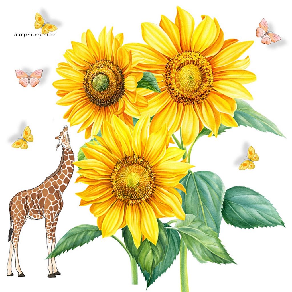 Set 2 Miếng Dán Tường Tự Dính Bằng PVC Chống Nước Hình Hoa Hướng Dương / Hươu Cao Cổ / Bướm