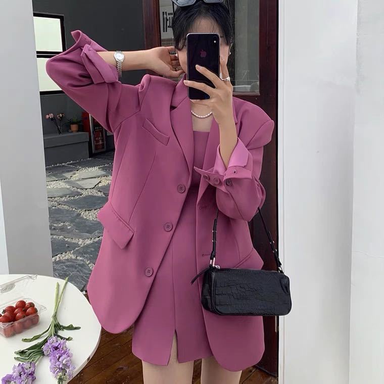 Bộ Áo Khoác blazer Dáng Rộng + Váy Yếm Thời Trang Hàn Quốc 2023 Màu Sắc