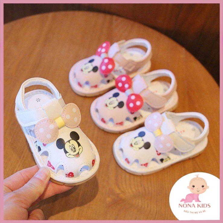 Sandal dép tập đi cho bé gái mickey có kèn phát tiếng kêu và nơ xinh xắn