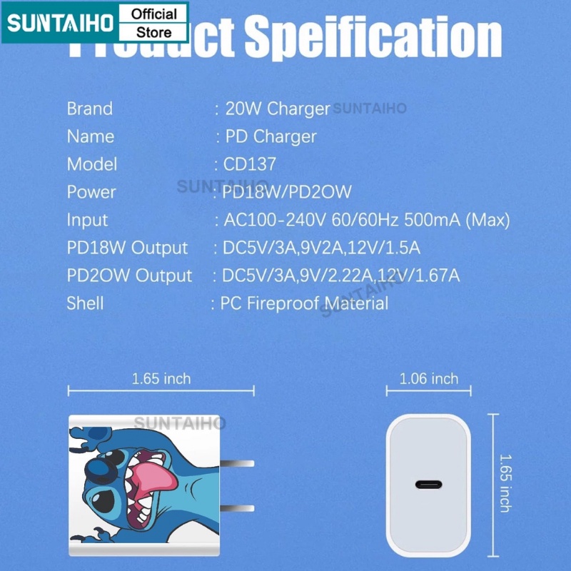 Suntaiho Củ Sạc Nhanh PD 27W USB C PD Thiết Kế Hoạt Hình Dễ Thương Cho IPhone