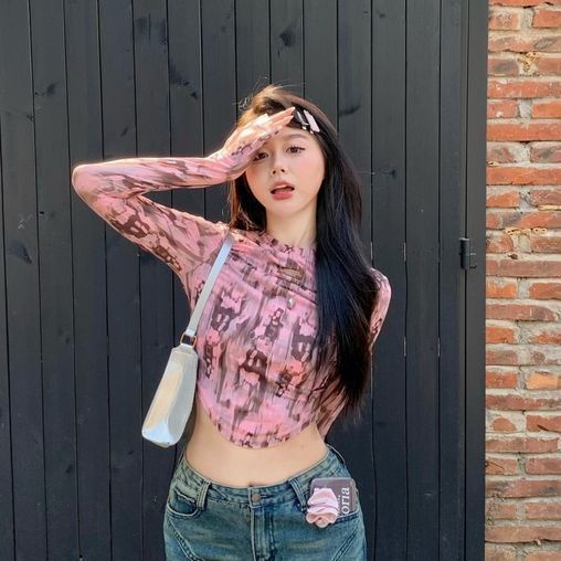 COZOK Áo Thun Tay Dài Dáng Ngắn Nhuộm Màu Thời Trang Quyến Rũ Cho Nữ